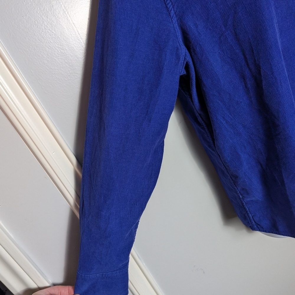 Lands’ End Blue Corduroy Shirt Preppy Casual Button Down Fall Minimalist Blouse - Picture 5 of 16